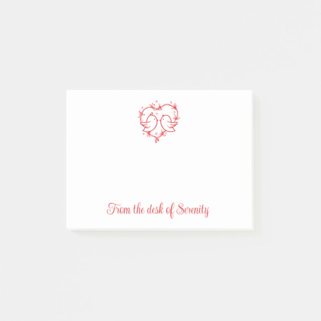 Cute Lovebirds Boho Romantic Red Heart  Post-it Notes (Front)