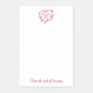 Cute Lovebirds Boho Romantic Red Heart Post-it Notes