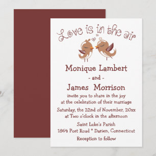 Cute Lovebirds Brown And White Wedding Birds Invitation
