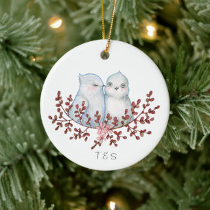 Cute Lovebirds Couples First Christmas Together Ceramic Tree Decoration