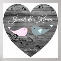 Cute Lovebirds Faux Wooden Heart