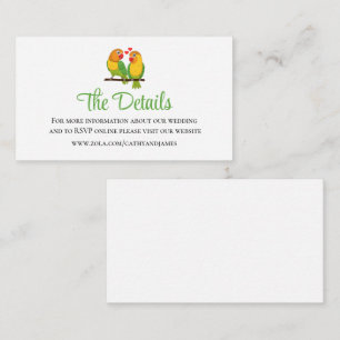 Cute Lovebirds Green Love Birds Wedding Details Enclosure Card