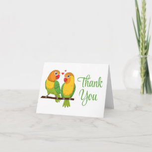 Cute Lovebirds Green Love Birds Wedding Thank You Card