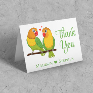 Cute Lovebirds Green Love Birds Wedding Thank You Card