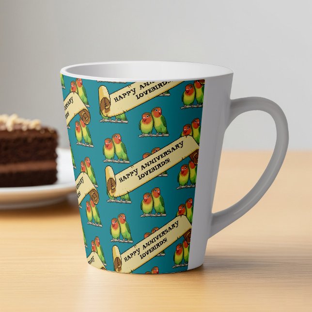 Cute Lovebirds Happy Anniversary Romantic Retro Latte Mug (Creator Uploaded)