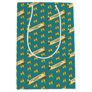 Cute Lovebirds Happy Anniversary Romantic Retro Medium Gift Bag