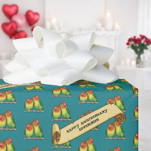 Cute Lovebirds Happy Anniversary Romantic Retro Wrapping Paper