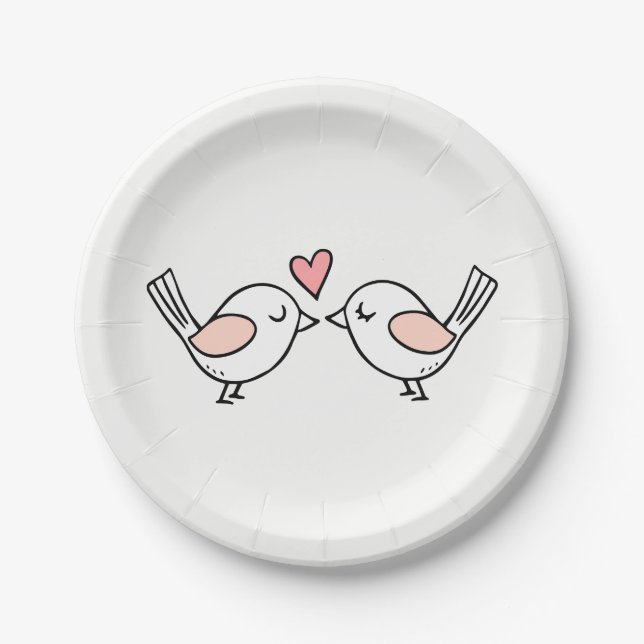 Cute Lovebirds Kissing Love Birds Pink Wedding Paper Plate (Front)