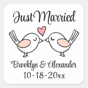 Cute Lovebirds Love Birds Just Married Wedding Square Sticker