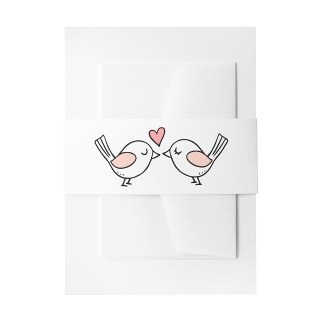 Cute Lovebirds Nature Pink White Lovebirds Wedding Invitation Belly Band (Front Example)