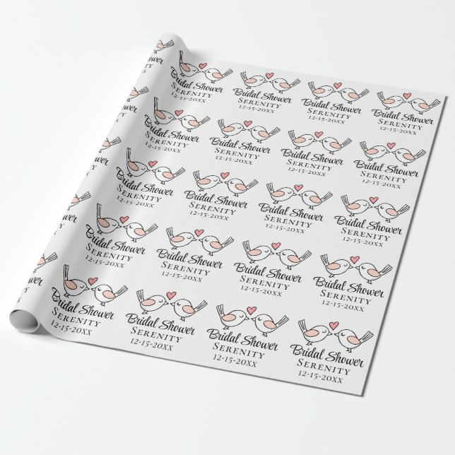 Cute Lovebirds Pink Love Birds Bridal Shower Favou Wrapping Paper (Unrolled)