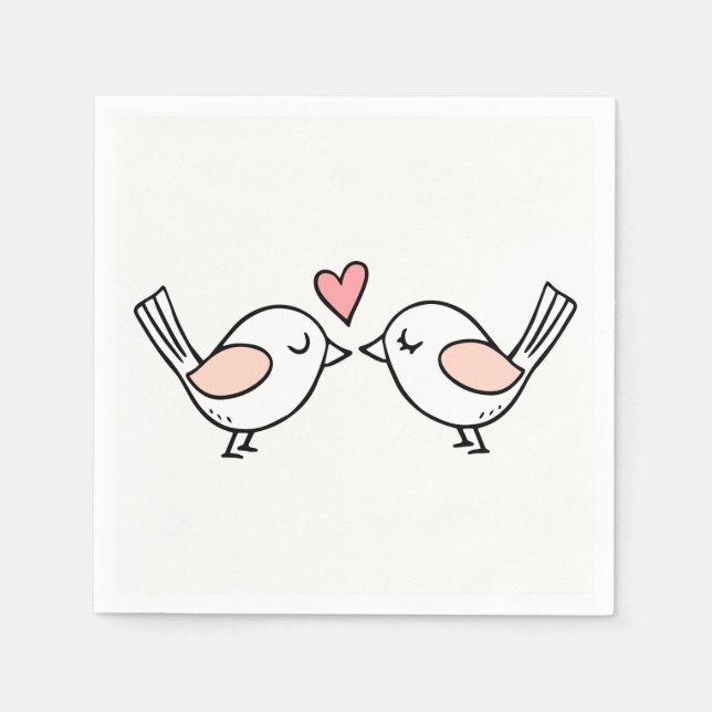 Cute Lovebirds Pink White Love Birds Wedding Napkin (Front)
