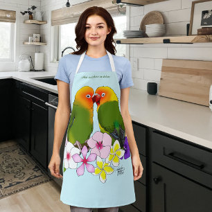Cute Lovebirds Tropical Flowers Romantic Bird Apron