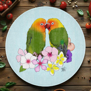 Cute Lovebirds Tropical Flowers Romantic Bird Cutting Board