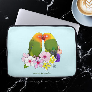 Cute Lovebirds Tropical Flowers Romantic Bird Laptop Sleeve