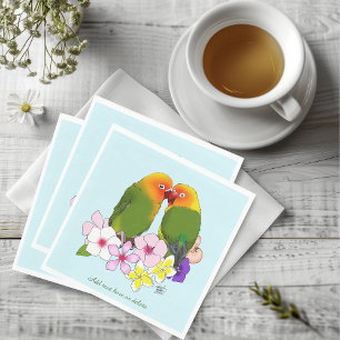 Cute Lovebirds Tropical Flowers Romantic Bird Napkin
