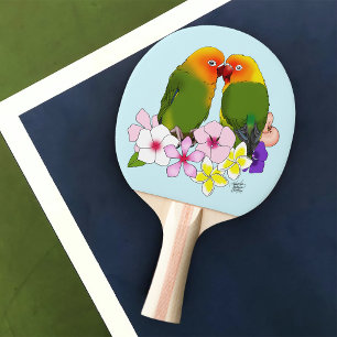 Cute Lovebirds Tropical Flowers Romantic Bird Ping Pong Paddle