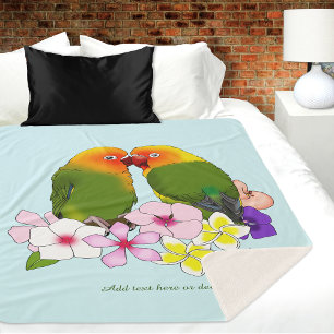 Cute Lovebirds Tropical Flowers Romantic Bird Sherpa Blanket