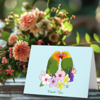 Cute Lovebirds Tropical Flowers Romantic Bird