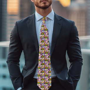 Cute Lovebirds Tropical Flowers Romantic Bird Tie