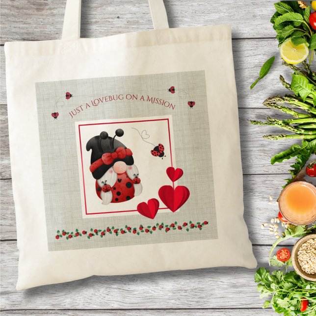 Cute Lovebug on a Mission Ladybug Gnome Tote Bag (Bring a little luck and whimsy to your day with this adorable Ladybug Gnome Tote Bag)