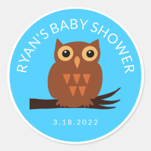 Cute Lovely Brown Owl on Branch Baby Shower Classi Classic Round Sticker