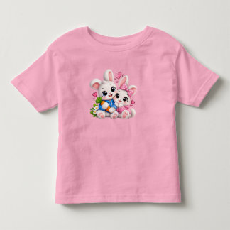 Cute Lovely Couple Bunnies Hugging Toddler T-Shirt