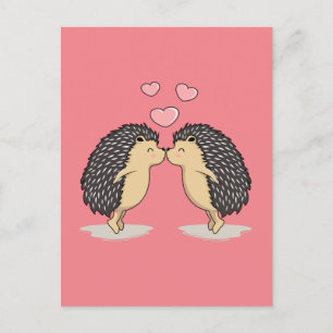 Cute Lovely Kissing Hedgehogs, Funny Sweet  Postcard