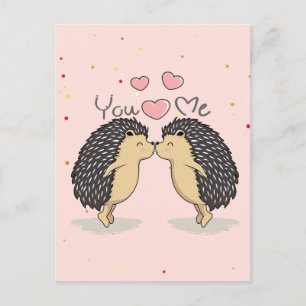 Cute Lovely Kissing Hedgehogs  Holiday Postcard