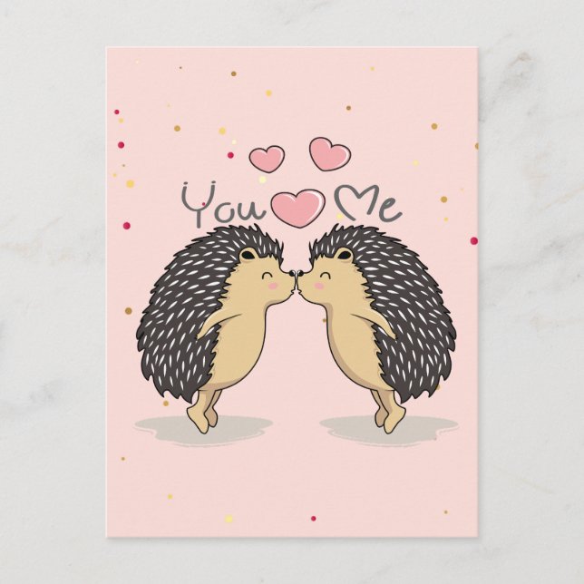 Cute Lovely Kissing Hedgehogs  Holiday Postcard (Front)