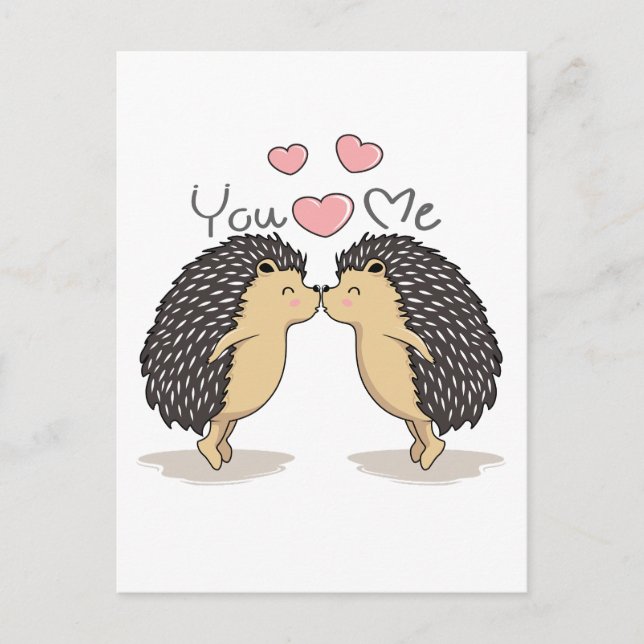 Cute Lovely Kissing Hedgehogs Postcard (Front)
