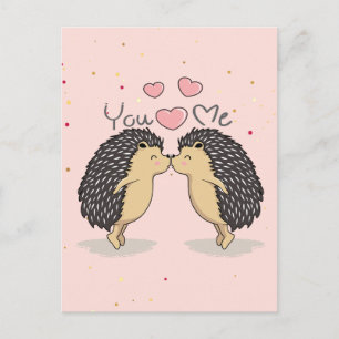 Cute Lovely Kissing Hedgehogs Postcard