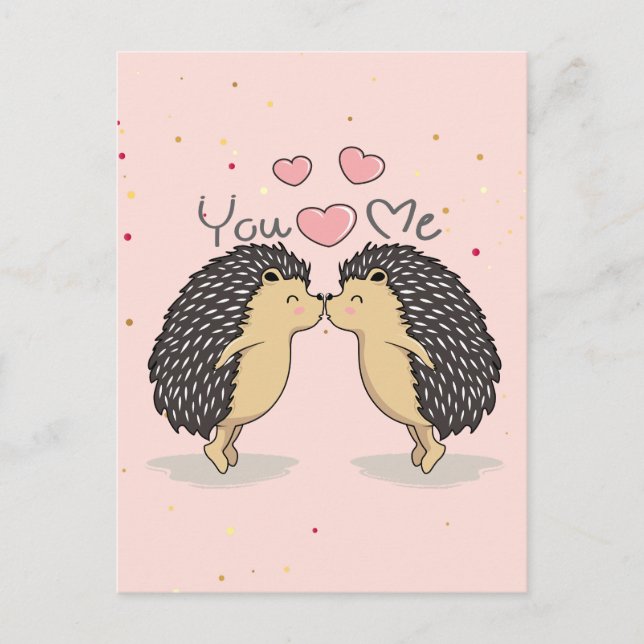 Cute Lovely Kissing Hedgehogs Postcard (Front)