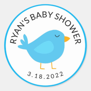 Cute Lovely Little Blue Bird Baby Shower    Classi Classic Round Sticker
