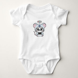 Cute lovely little mouse playing video games  baby bodysuit