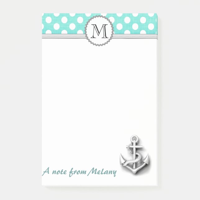 Cute lovely nautical anchor polka dots monogram post-it notes (Front)