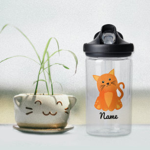 Cute Lovely Orange Kitten Cartoon Water Bottle