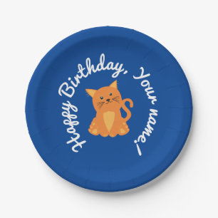 Cute Lovely Orange Kitten Customisable Name Paper Plate
