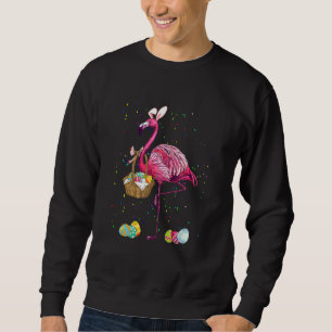 Cute Lovely Pink Flamingo With Easter Basket Eggs Sweatshirt