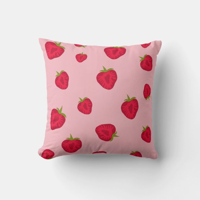 Cute Lovely Pink Strawberry Pattern Cushion (Front)