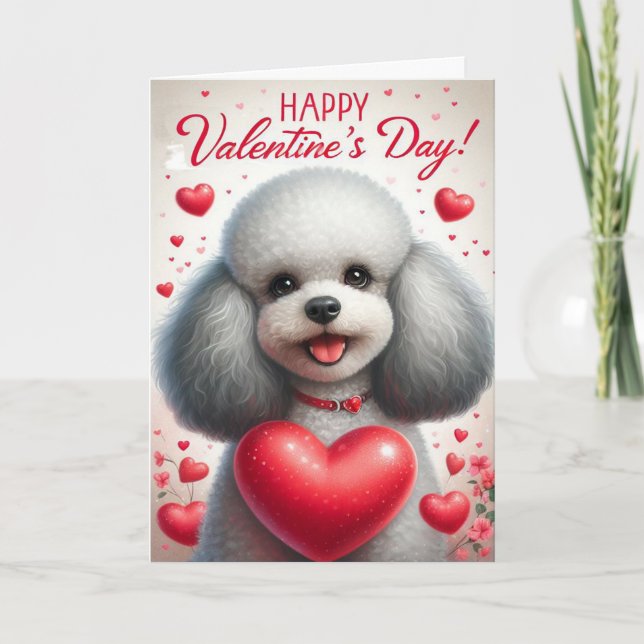 Cute Lovely Poodle Dog Happy Valentine's Day Holiday Card (Front)