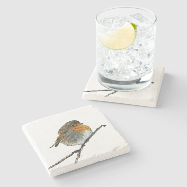 Cute lovely Robin bird Redbreast Stone Coaster (Side)