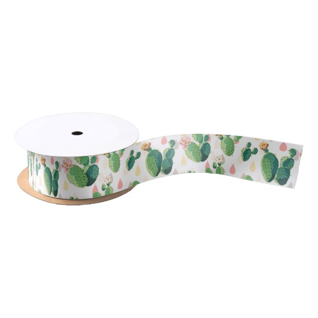 Cute Lovely Succulent Cactus Satin Ribbon (Spool)