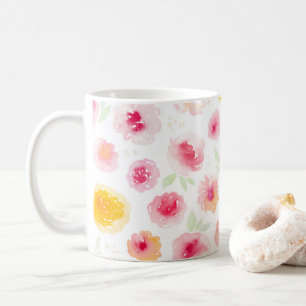 Cute lovely watercolor floral colourful pink coffee mug