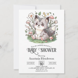 Cute Lovely Wolf Baby Shower Digital Invitation