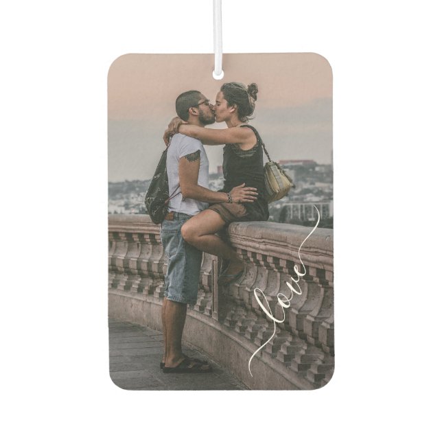 Cute Lovers Couple Picture Simple Love Quote Text Car Air Freshener (Front)