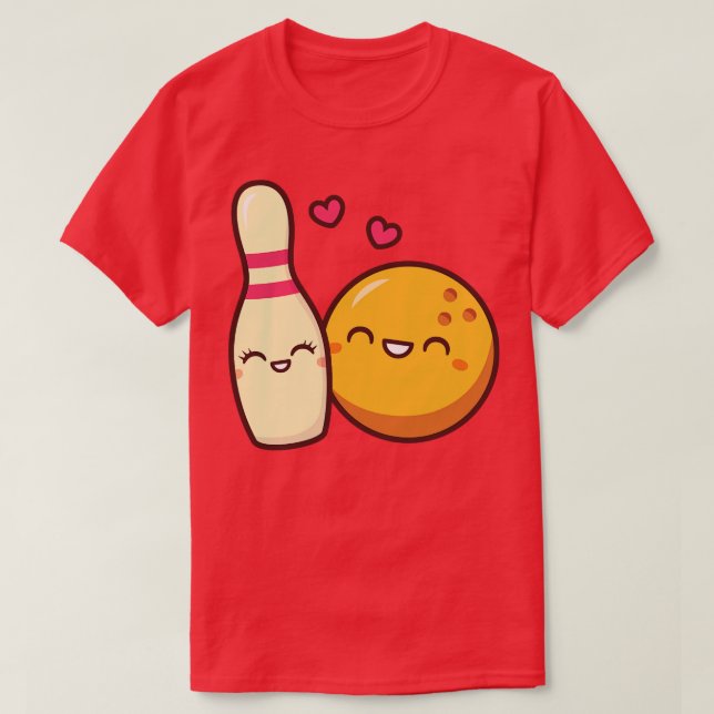 Cute Lovestruck Bowling Pin And Ball  T-Shirt (Design Front)