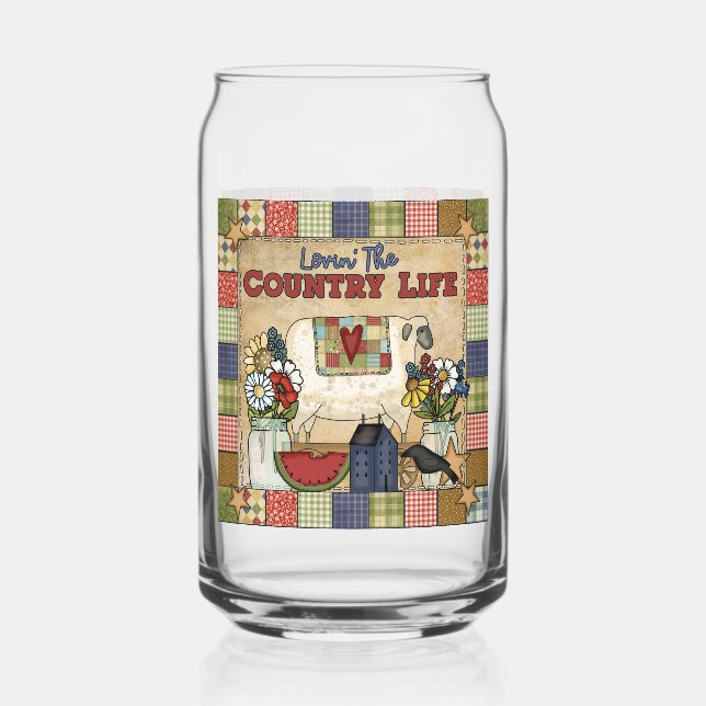 Cute lovin Country life farmhouse Can Glass (Front)