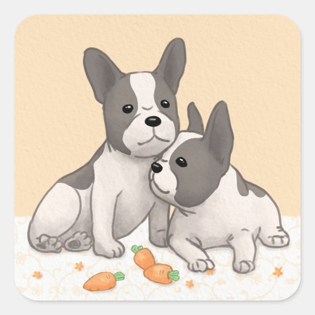 Cute Loving Bulldogs Illustration Art Square Sticker (Front)