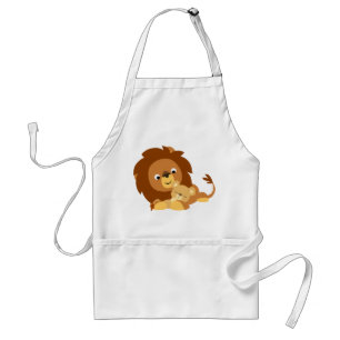 Cute Loving Cartoon Lion Dad and Cub Apron